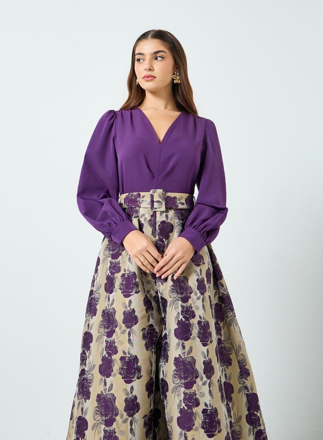 ستايلي فستان طويل بأكمام بالون وطبعة أزهار - Image 2